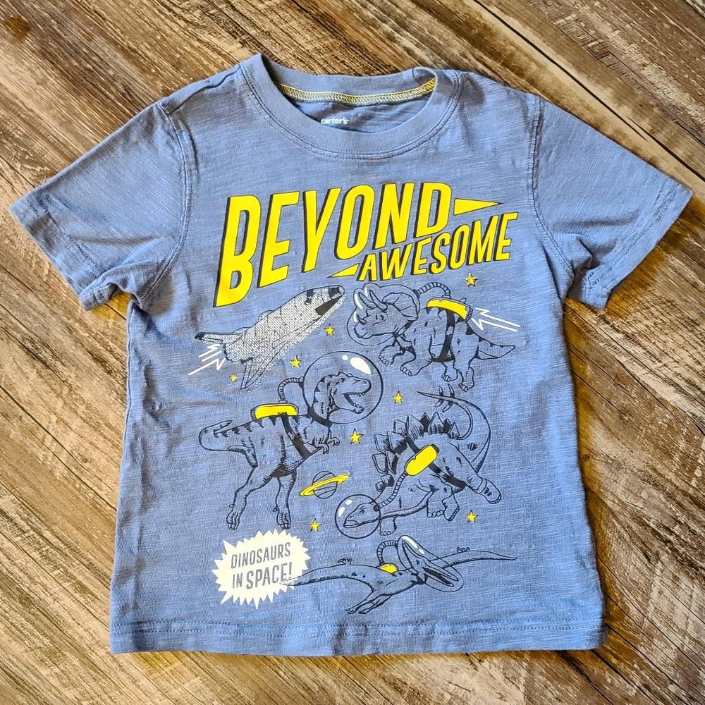 3T Boy/Girl Carter's Short Sleeve Blue Beyond Awesome Dinosaurs in Space Shirt